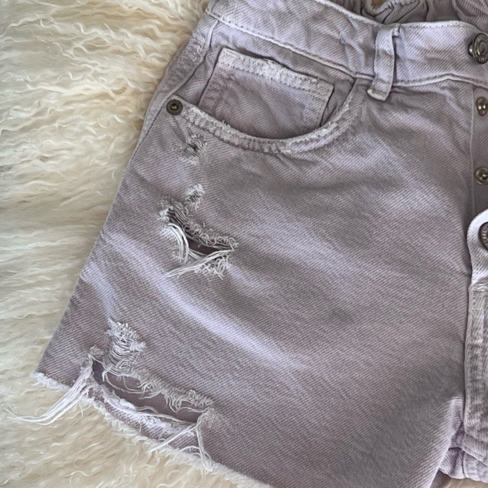 Zara Girls Pastel Purple Denim Shorts Distressed Snap Button Front Sz 9/10 - Picture 14 of 16